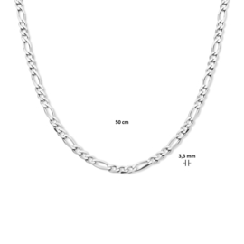 Zilveren Gerhodineerd Collier van Figaro Schakels 3,3 mm 50 cm