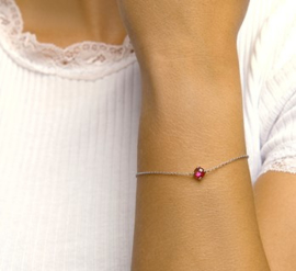 Zilveren Anker Armband met Synthetische Rode Robijn