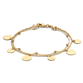 Excellent Jewelry Dubbel Geelgouden Armband met Ronde Plaatjes