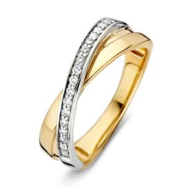 Excellent Jewelry Vlakke Bicolor Ring met Overlappende Zirkonia Strook