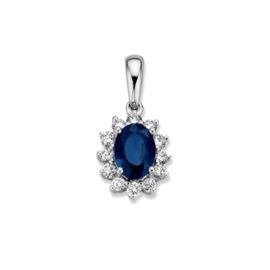 Excellent Jewelry Witgouden Hanger met Blauwe Saffier en Briljanten