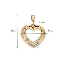 Excellent Jewelry Gouden Dames Hanger Hart met Dubbele Rij Zirkonia’s