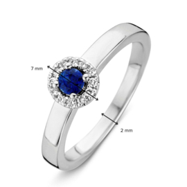 Excellent Jewelry Brede Witgouden Ring met Saffier en Diamanten