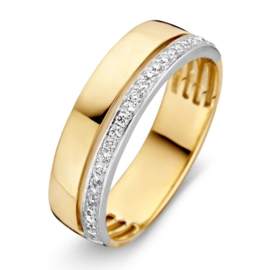 Excellent Jewelry Brede Bicolor Ring met Slanke Diamant Rij