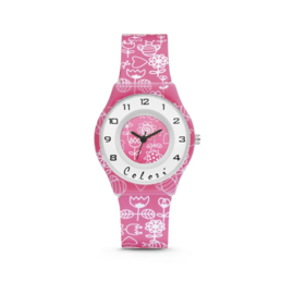 Roze Horloge met Witte Decoraties van Colori Junior