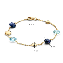 Excellent Jewelry Gouden Armband met Blauwe Topaas en Lapis