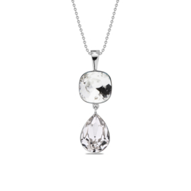 Midnight Tear Zilveren Ketting met Witte Glaskristallen