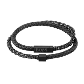 BOSS BLENDED Zwart Lederen Armband – 19 cm