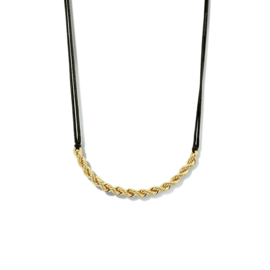 Collier van Zwart Katoen met  14K Geelgouden Element