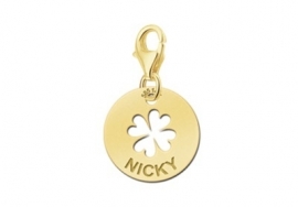 Names4ever Ronde Charm-Naambedel met Klaver / Goud GNB02