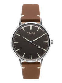 Zilverkleurig M&M Heren Horloge met Bruine Horlogeband