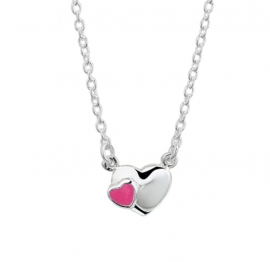 Zilveren Collier met Hart Hanger met Roze Hart voor Kids