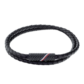 Tommy Hilfiger Zwart Leren Heren Wikkel Armband TJ2790469