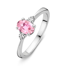 Excellent Jewelry Witgouden Ring met Roze Saffier en Diamanten