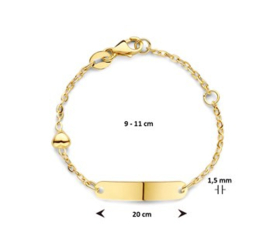 9k Graveer Armband Hartje Voor Meisjes 1,5 mm 9 – 11 cm