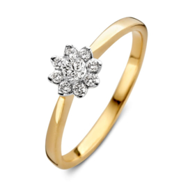 Excellent Jewelry Geelgouden Ring met Witgouden Diamanten Kopstuk