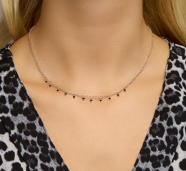 Zilveren Collier met Schakels en Zwarte Strass-steentjes