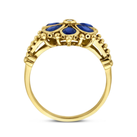Gouden Vintage Ring met Saffier en Diamant 0.04ct h si