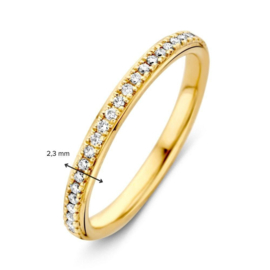 Excellent Jewelry Slanke Vlakke Geelgouden Ring met Diamanten