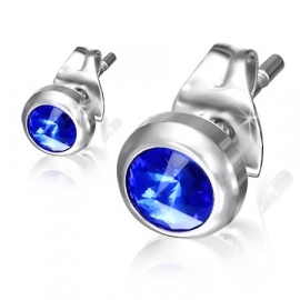 Ronde zirkonia-setting oorstekers / Sapphire blauw