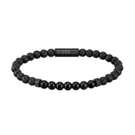 BOSS MIXED BEADS Zwarte Kralen Armband met Onyx Edelsteen 19 cm