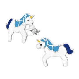 Zilveren Kinderoorbellen Unicorn met Blauwe Manen