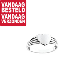 Vlakke Zilveren Ring met Hart Kopstuk / maat 13