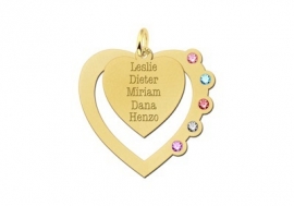 Gouden Hart met Hart Hanger + Geboortestenen en Graveer Namen Names4ever