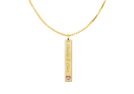 Gouden Bar Kettinghanger met een Roze Zirkonia Hartje | Names4ever
