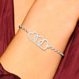 Moederdag Sieraden | Names4ever Armband met Drie Hartjes van Zilver