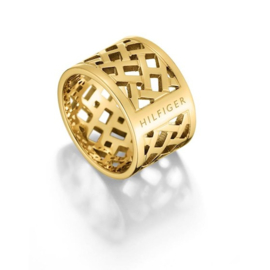 Tommy Hilfiger Goudkleurige ‘H’-patroon Dames Ring