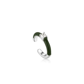 Ania Haie Bright Future Zilveren Ear Cuff met Groene Emaille