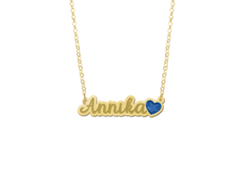 Zilveren Vergulden Naamketting met Blauw Hartje Annika | Names4ever