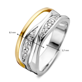 Excellent Jewelry Zilveren Dames Ring met Zirkonia’s en Gouden Strook