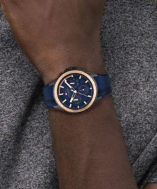 Tommy Hilfiger Zwart Heren Horloge met Roségoudkleurige Bezel