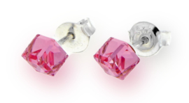 Roze Glaskristallen Kubus Oorstekers van Spark Jewelry