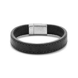 Zwart Leren Heren Armband met Stalen Sluiting 19 cm