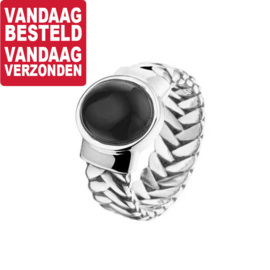 Zilveren Ring met Onyx Steen / Ringmaat 21