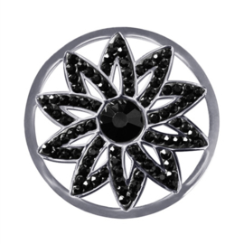 LOCKits Zilverkleurige Bloem Munt van Edelstaal met Zwarte Zirkonia’s 33mm