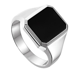 SALE | Zilveren Zwarte Onyx Zegelring Ringmaat 21,5 mm