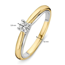 Excellent Jewelry Slanke Bicolor Dames Ring met 0,19 crt. Briljanten Kopstuk