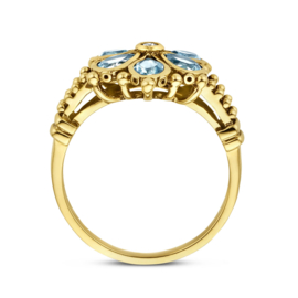 Gouden Vintage Ring met Blauw Topaas en Diamant 0.04ct h si