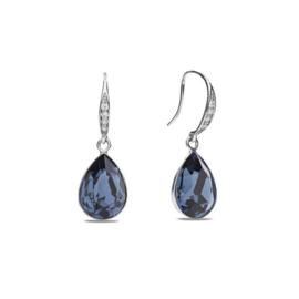 Classy Pear Zilveren Oorhangers met Blauw Glaskristal