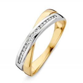Excellent Jewelry Bicolor Dames Ring met Witgouden Zirkonia Strook
