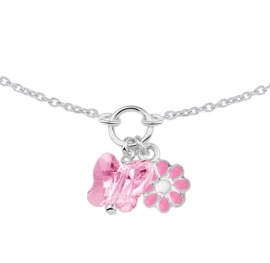 Zilveren Anker Collier met Bloem en Vlinder Hangers