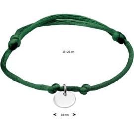 Groene Satijnen Armband met Ronde Hanger van Zilver