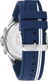 Tommy Hilfiger Zilverkleurig Heren Horloge met Blauwe Decoraties