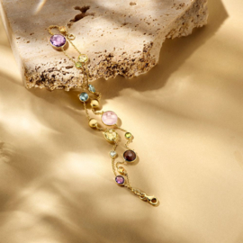Excellent Jewelry Gouden Armband met dubbele streng & Multicolor Edelstenen