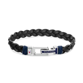 Tommy Hilfiger Zwart Leren Heren Armband met Stalen Sluiting