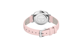 Lacoste Zilverkleurig Moon Dames Horloge met Roze Lederen Horlogeband